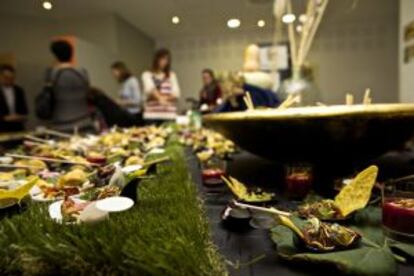 Disposición de los platos de recetas con insectos para degustar en la Universidad de Alicante.