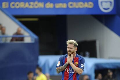 Lionel Messi després de marcar el tercer gol contra el Leganés.