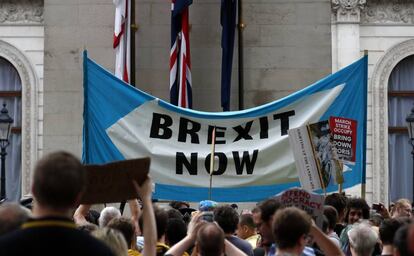 Manifestantes a favor do ‘Brexit’, em 31 de agosto, em Londres.