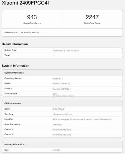 Resultados del POCO X7 Neo en la prueba Geekbench