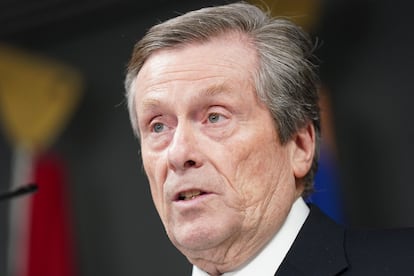 John Tory, durante la conferencia en la que anunció su renuncia, el pasado viernes en Toronto.