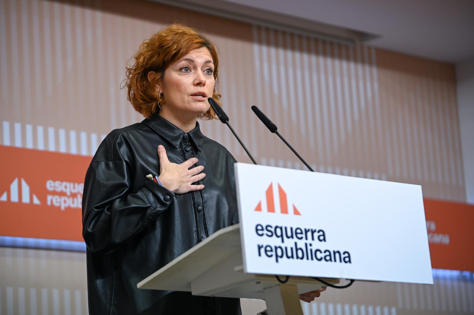 La portavoz de ERC, Elisenda Alamany, este lunes, en la rueda de prensa,