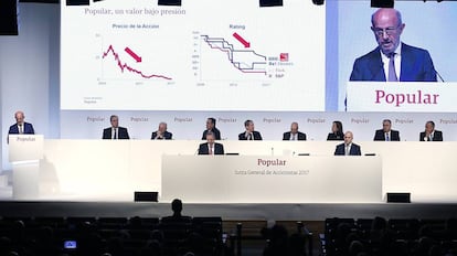 Emilio Saracho, presidente del Banco Popular, durante la Junta de Accionistas de la entidad en abril de 2017.