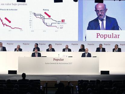 Emilio Saracho, presidente del Banco Popular, durante la Junta de Accionistas de la entidad en abril de 2017.