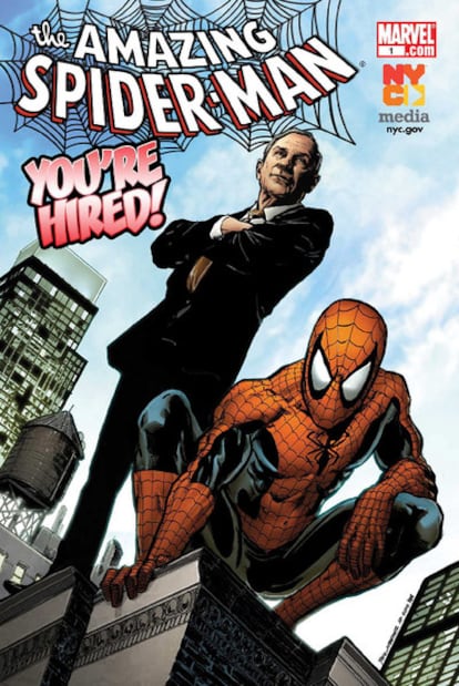 Portada del cómic protagonizado por Spiderman y el alcalde de Nueva York.