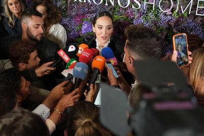 Tamara Falcó, hablando con periodistas a la puerta del Teatro Real, el martes.