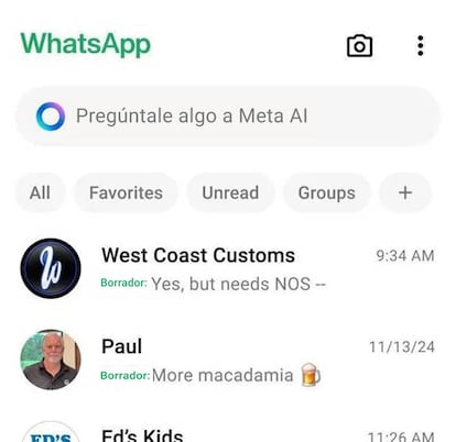 Nuevo borrador de mensajes en WhatsApp