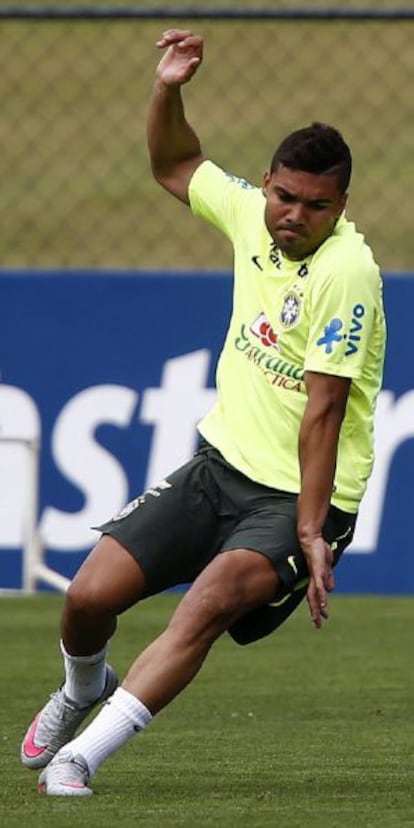 Casemiro en un entrenamiento con Brasil, este miércoles.