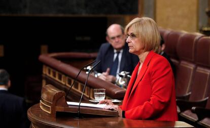 La diputada del PP María José García-Pelayo durante su intervención este jueves en el pleno del Congreso que debate la Ley de Propiedad Intelectual.