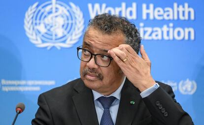 O diretor-geral da OMS, Tedros Adhanom Ghebreyesus, hoje em Genebra.