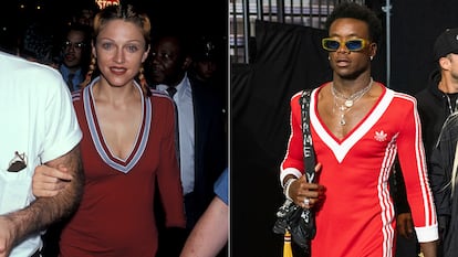 Madonna, en la alfombra roja en 1993, y, a la derecha, su hijo David Banda el pasado sábado con un vestido de Gucci y Adidas inspirado en el que lució la cantante.
