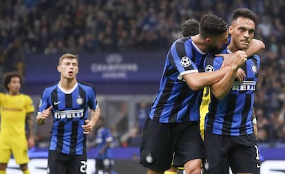 Lautaro Martinez celebra el primer gol del Inter al Borussia.