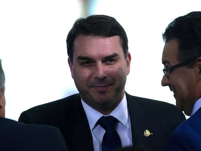 Flávio Bolsonaro em evento no Palácio do Planalto.