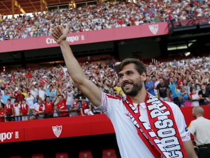 Fernando Llorente, en su presentación en el Sánchez Pizjuán. 