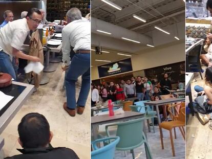 Visitantes del centro comercial Plaza Carso reaccionan al ataque en videos publicados en redes sociales, este jueves en Ciudad de México.