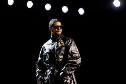 Usher at the pregame and halftime show press conference in Las Vegas, february 8.