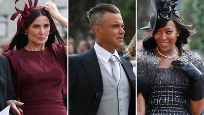 Demi Moore, Robbie Williams y Naomi Campbell, en la boda de Eugenia de York y Jack Brooksbank.