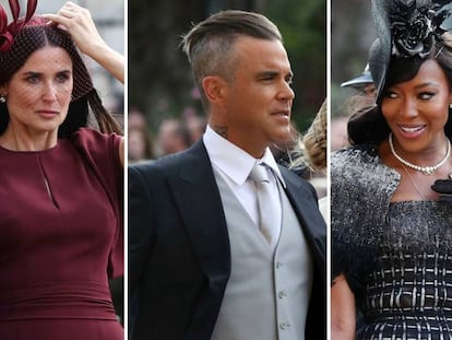 Demi Moore, Robbie Williams y Naomi Campbell, en la boda de Eugenia de York y Jack Brooksbank.