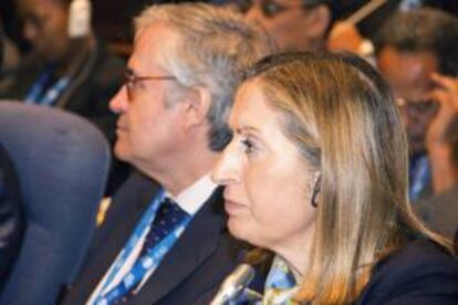 La ministra de Fomento, Ana Pastor, durante la apertura de la 38 sesión de la Asamblea General de la Organización de la Aviación Civil Internacional (OACI) en la sede del organismo de la ONU en Montreal. EFE/Archivo