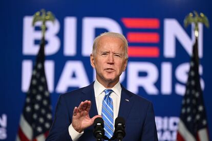 El candidato presidencial demócrata Joe Biden habla en el Chase Center en Wilmington, Delaware, el pasado miércoles por la noche. 