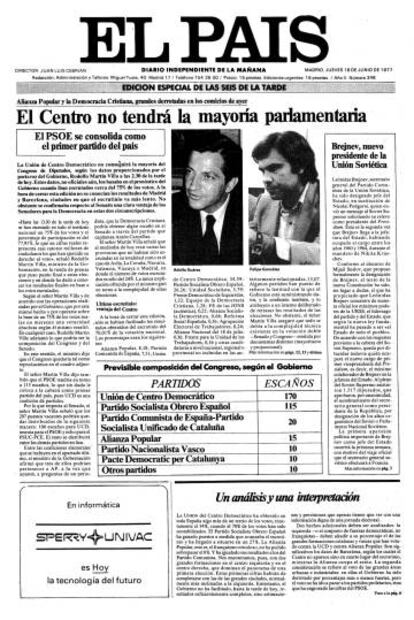Portada de EL PAÍS del 16 de junio de 1977.
