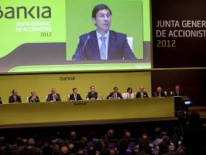 El presidente de Bankia, José Ignacio Goirigolzarri, durante la primera junta de accionistas de la entidad.
