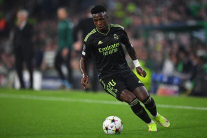 Vinicius durante el último partido del Real Madrid en la Champions ante el Celtic.