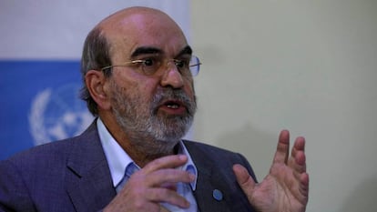 Jos&eacute; Graziano da Silva durante una conferencia en Maiduguri, Nigeria, el 7 de abril.
 