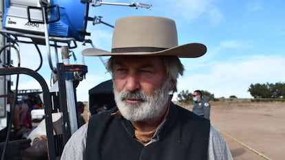 Actor Alec Baldwin being processed after the death of cinematographer Halyna Hutchins at the Bonanza Creek Ranch in Santa Fe, New Mexico, on October 21, 2022.