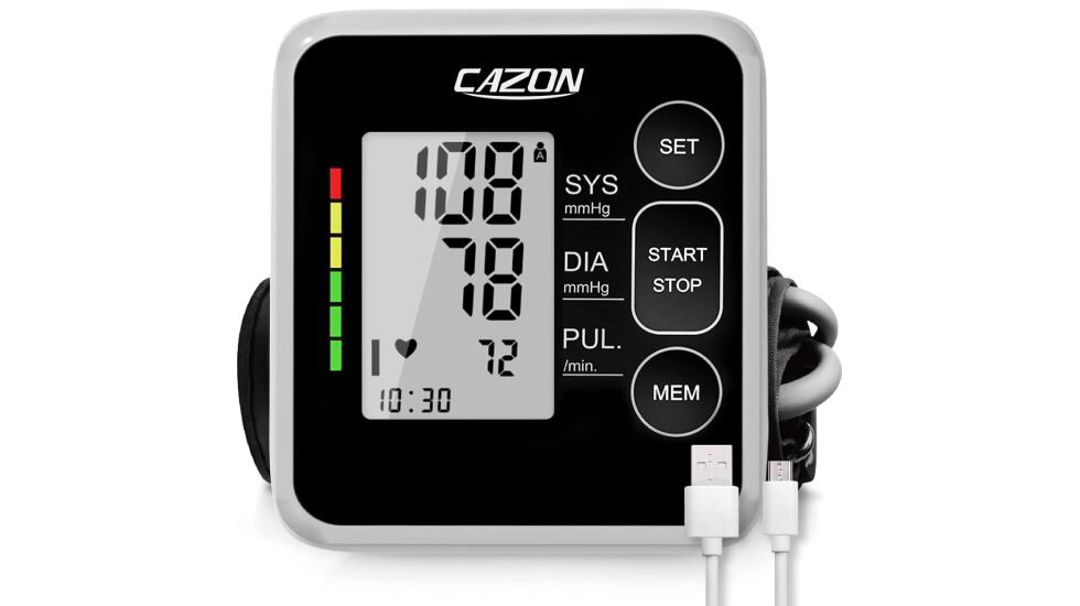Vista frontal del tensiómetro de brazo de la firma Cazon.