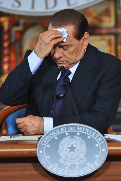 Silvio Berlusconi, durante una conferencia de prensa en Villa Madama, Roma.