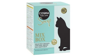 Esta sopa enfocada a felinos lleva nutrientes de alta calidad y se vende en lotes de varias unidades.