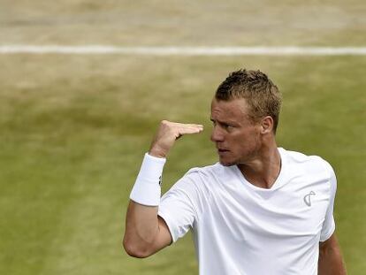 Hewitt celebra un punto durante su partido con Janowicz. 