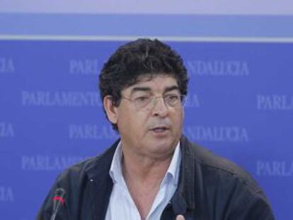 El coordinador de IU en Andalucía, Diego Valderas, explica su propuesta de reforma de ley electoral.