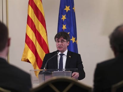 Carles Puigdemont, en un discurso que pronunció el pasado febrero.