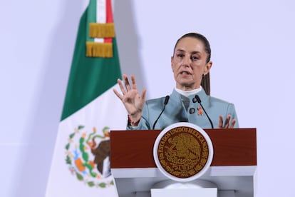 Claudia Sheinbaum durante la conferencia matutina en Palacio Nacional, en Ciudad de México. 