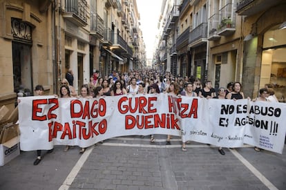 “It was not abuse, it is assault,” reads a banner at a protest in Pamplona.