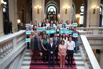 PSC, ERC, Comuns y CUP se han reunido hoy en el Parlament con la Xarxa d’Entitats pel Padró para firmar el Pacte pel Padró, a 18 de junio de 2025.