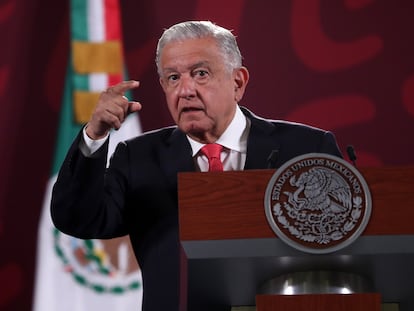 El presidente mexicano, Andrés Manuel López Obrador, este lunes durante su conferencia matutina.