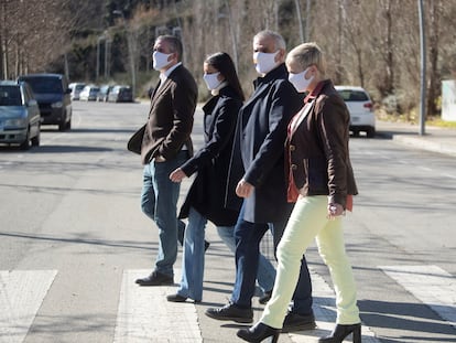 De izquierda a derecha, Jorge Soler (candidato de Cs por Lleida), Inés Arrimadas, Carlos Carrizosa y Anna Grau (número 2 por Barcelona), ayer en Barcelona.