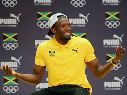 Usain Bolt, en una rueda de prensa en R&iacute;o. 