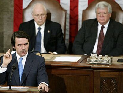 Aznar durante su comparecencia ante el Congreso de Estados Unidos.
