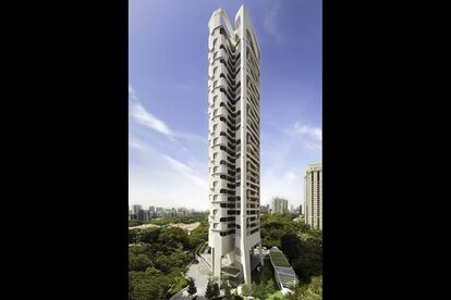 Ardmore Residence, el bloque de 36 pisos y 135 metros de altura que el arquitecto holandés Ben van Berkel y su equipo de UNStudio han levantado en Singapur (2006-2013) logrando una atractiva estructura ósea.