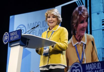 Esperanza Aguirre, durante su intervenci&oacute;n en el XVI Congreso del PP de Madrid.