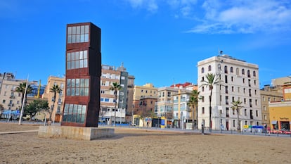 Barcelona, Spain - January 21, 2015: View of Barceloneta district and beach of Barcelona on January 21, 2015. Barcelona is the capital city of Catalonia, Spain. 