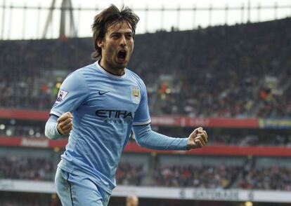 Silva celebra el primer gol contra el Swansea.