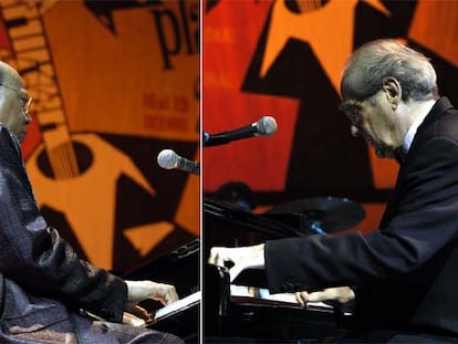 De izquierda a derecha, Chucho Valdés y Michel Legrand, en el Festival Jazz Plaza 2004.