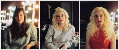 La actriz Natalia de Molina, en diferentes fases de su transformación en Loly Álvarez tras pasar por maquillaje, peluquería y vestuario.