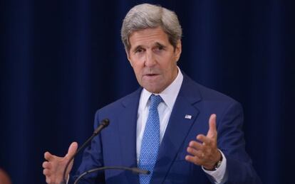 El secretario de Estado John Kerry presenta el informe sobre tr&aacute;fico humano
 