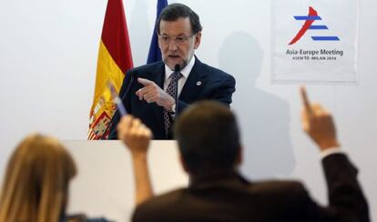 Mariano Rajoy, durante la rueda de prensa en Mil&aacute;n (Italia).